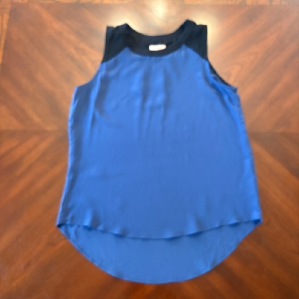 Nell Tank Top Silk‎ Sleeveless Blouse XS Black Blue